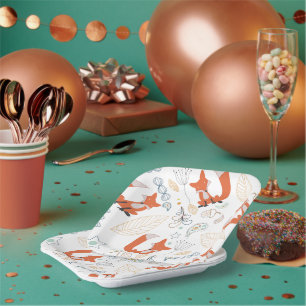 Assiettes En Carton Baby Boy Woodland Créatures Fox Acorns Baby shower