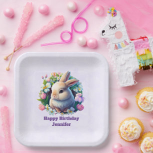 Assiettes En Carton Baby Bunny parmi les fleurs colorées de printemps