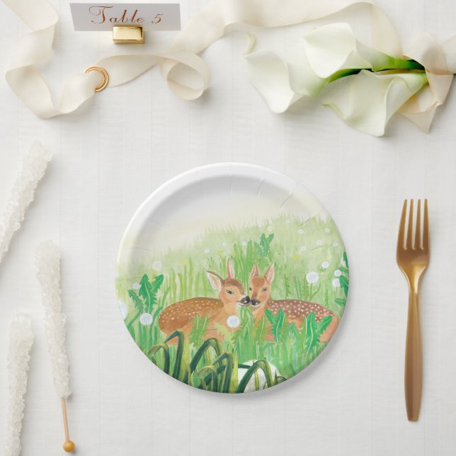 Assiettes En Carton Baby Deer - Fawns in Tall Grass Illustration (Mariage)
