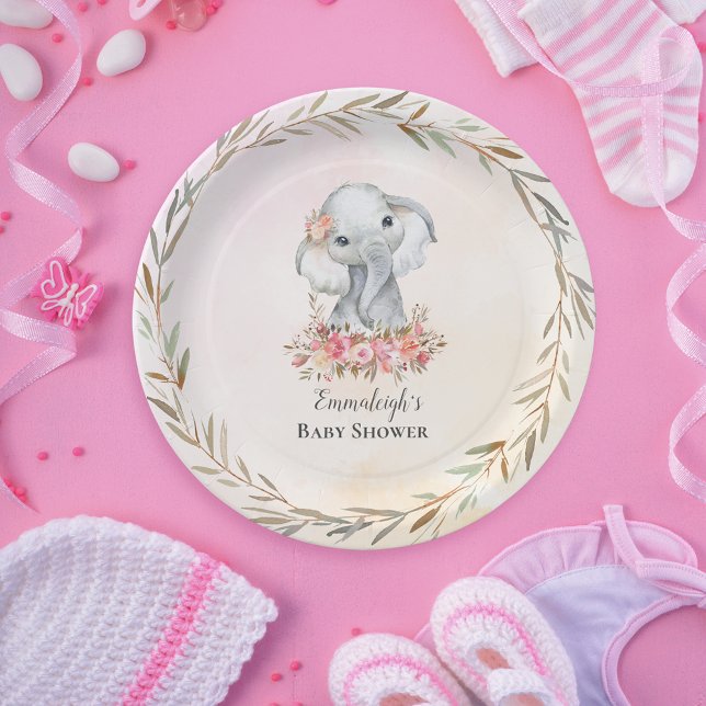 Assiettes En Carton Baby Elephant Boho Chic Baby shower (Créateur téléchargé)