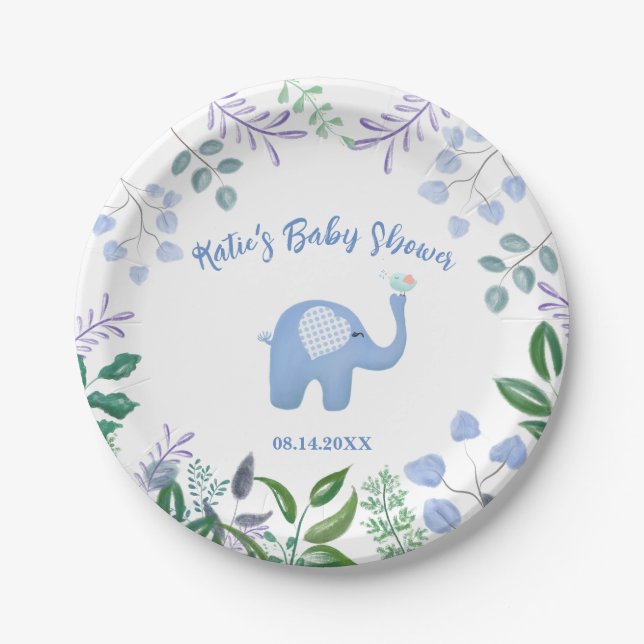 Assiettes En Carton Baby Elephant Chanson Baby shower d'oiseaux (Devant)