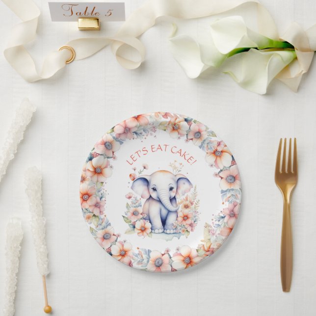 Assiettes En Carton Baby Elephant Fille d'anniversaire Personnalisé (Mariage)