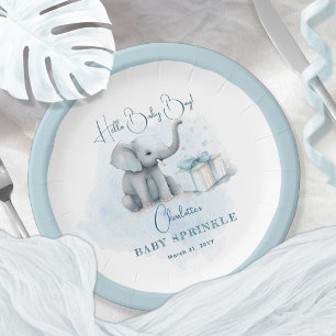 Assiettes En Carton Baby Elephant Hello Baby Boy Blue Baby Sprinkel