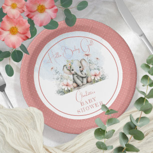 Assiettes En Carton Baby Elephant Hello Baby Girl Floral Baby shower