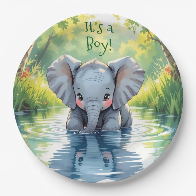 Assiettes En Carton Baby Elephant Themed Baby Shower (Devant)