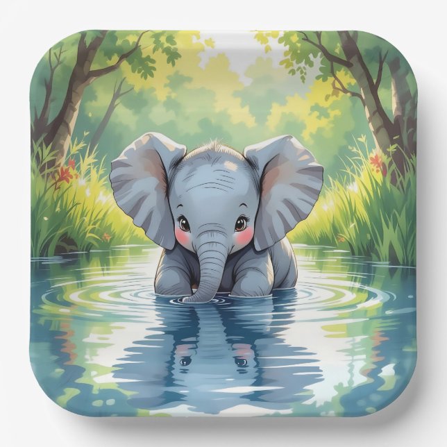 Assiettes En Carton Baby Elephant Themed |  Birthday Party (Recto)