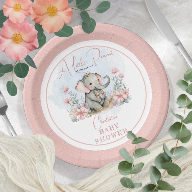 Assiettes En Carton Baby Elephant Un Petit Arachide Fille Douche Flora (Créateur téléchargé)