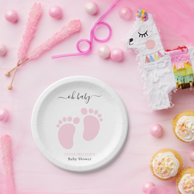 Assiettes En Carton Baby Feet Baby Shower Party, Girl Pink Baby Shower (Fête)