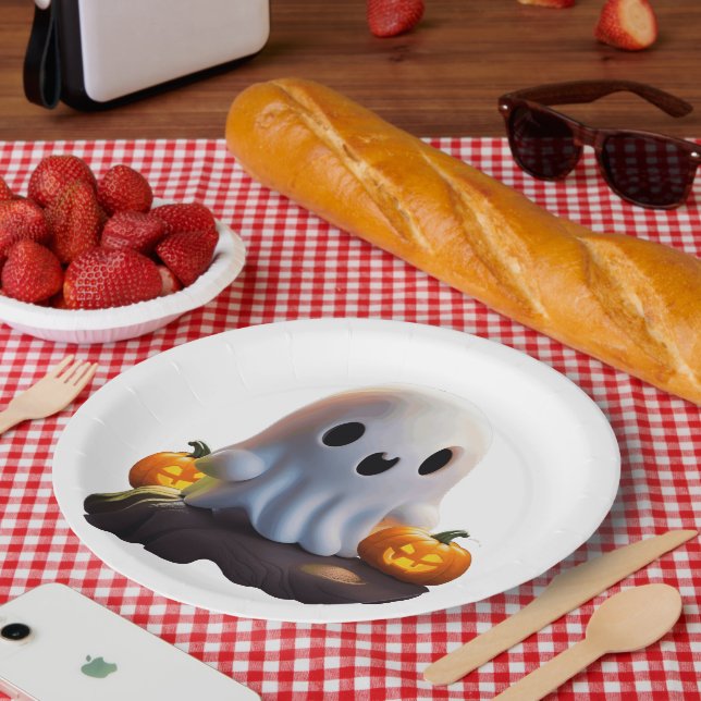 Assiettes En Carton Baby Ghost Déplaisant mignon caractère Halloween (Pique-nique)