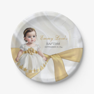 Assiettes En Carton Baby Girl Baptism Christening Blanc & Or