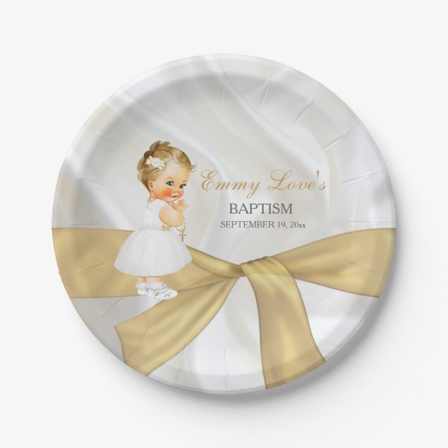 Assiettes En Carton Baby Girl Baptism Christening Dress Cross (Devant)