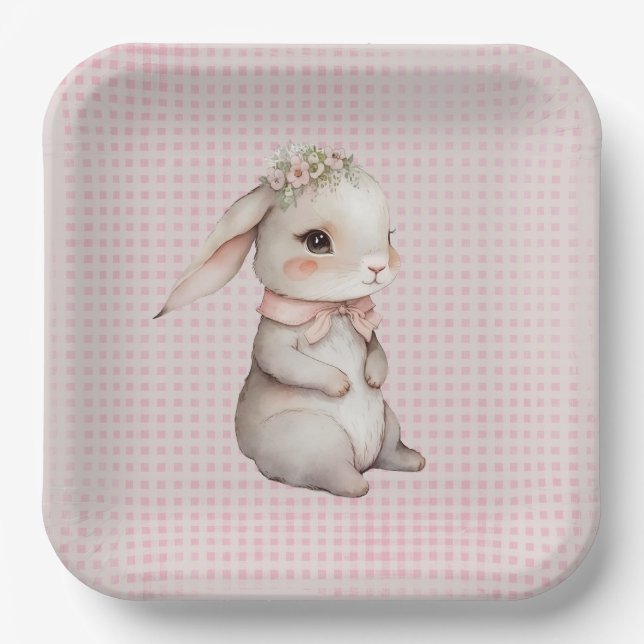 Assiettes En Carton Baby Girl Boho Bunny sur En vichy (Recto)