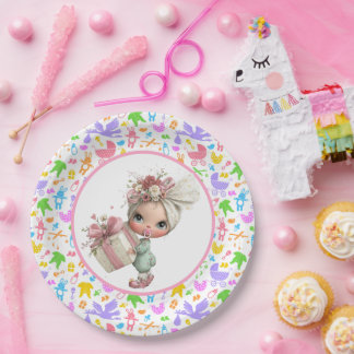 Assiettes En Carton Baby Girl Colorful Shower 