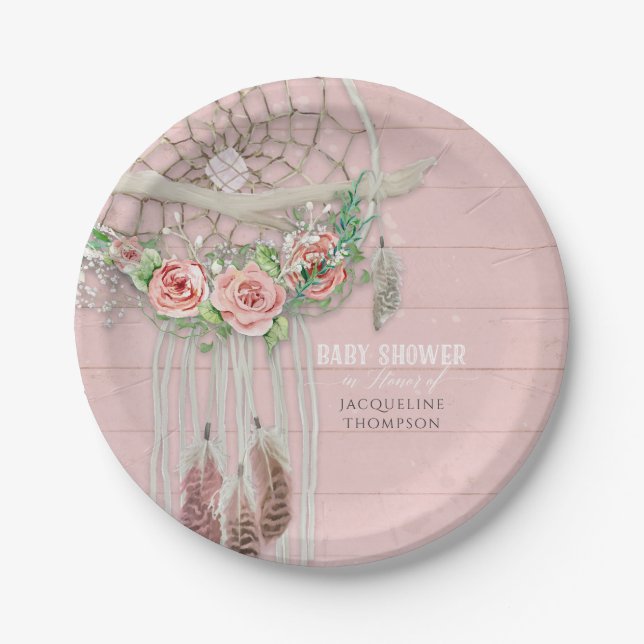 Assiettes En Carton Baby Girl Douche Floral moderne Rose rose chaud (Devant)