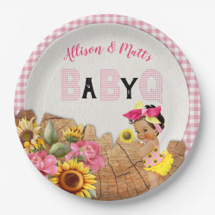 Assiettes En Carton Baby Girl Fête Rose Tournesol Bébé Q Barbecue