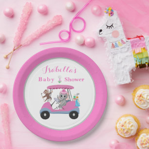 Assiettes En Carton Baby Girl Golfing Elephant & Monkey Douche