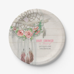 Assiettes En Carton Baby Girl Shower BOHO Floral Dream Catcher Feather