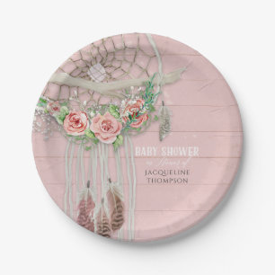Assiettes En Carton Baby Girl Shower Moderne Floral Peach Rose