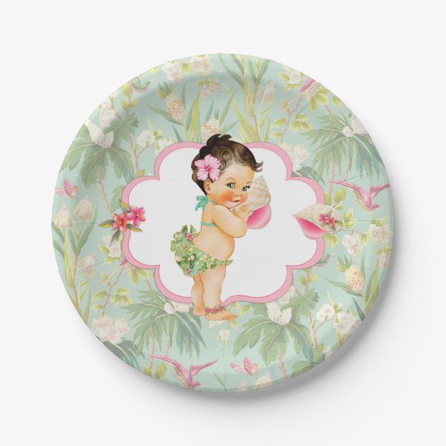 Assiettes En Carton Baby Girl Tropical Hawaiian Luau Hibiscus (Devant)
