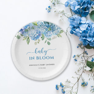 Assiettes En Carton Baby Hydrangea Bleue Fête de Naissance