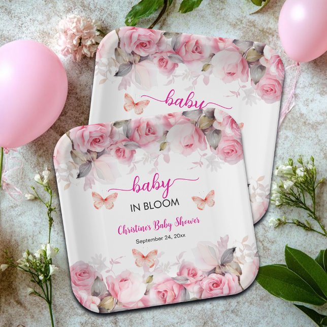 Assiettes En Carton Baby in Bloom Blush Baby shower Rose (Créateur téléchargé)