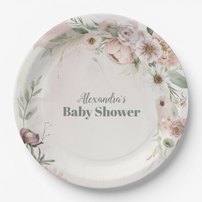 Assiettes En Carton Baby In Bloom Blush Spring Floral Baby Shower (Devant)