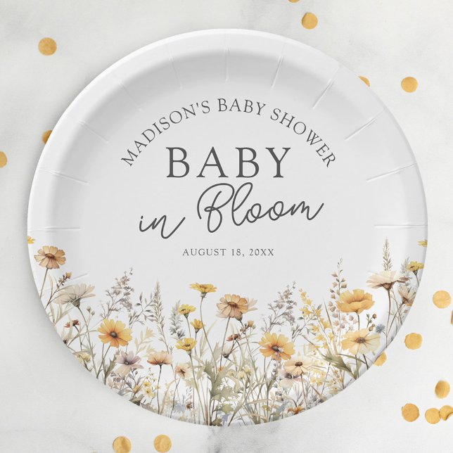 Assiettes En Carton Baby In Bloom Boho Wildflower Baby Shower (Créateur téléchargé)