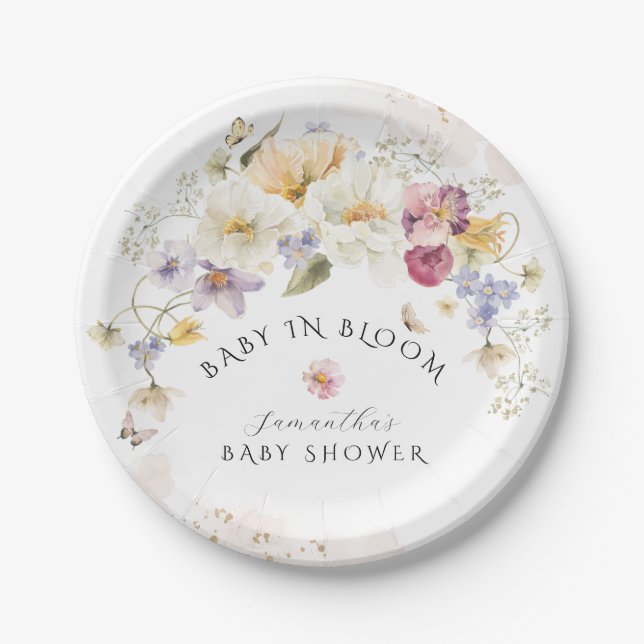 Assiettes En Carton Baby in Bloom Fleur sauvage Baby shower rustique (Devant)