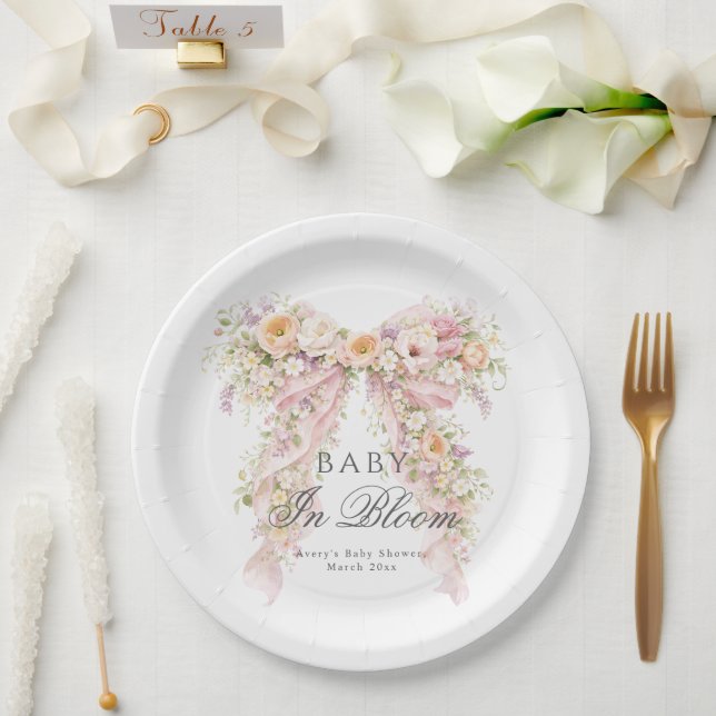 Assiettes En Carton Baby in bloom Floral Bow Girl Baby Shower  (Mariage)