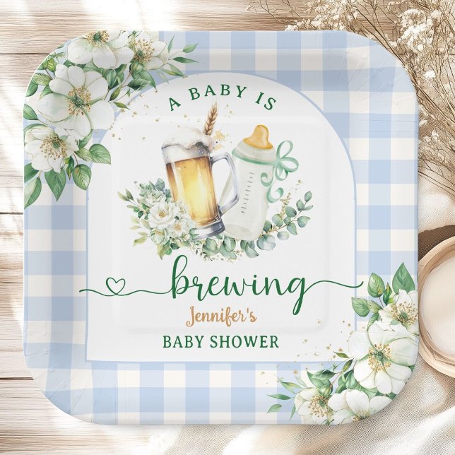 Assiettes En Carton Baby Is Brewing Beer Baby Shower Boy Blue (Créateur téléchargé)