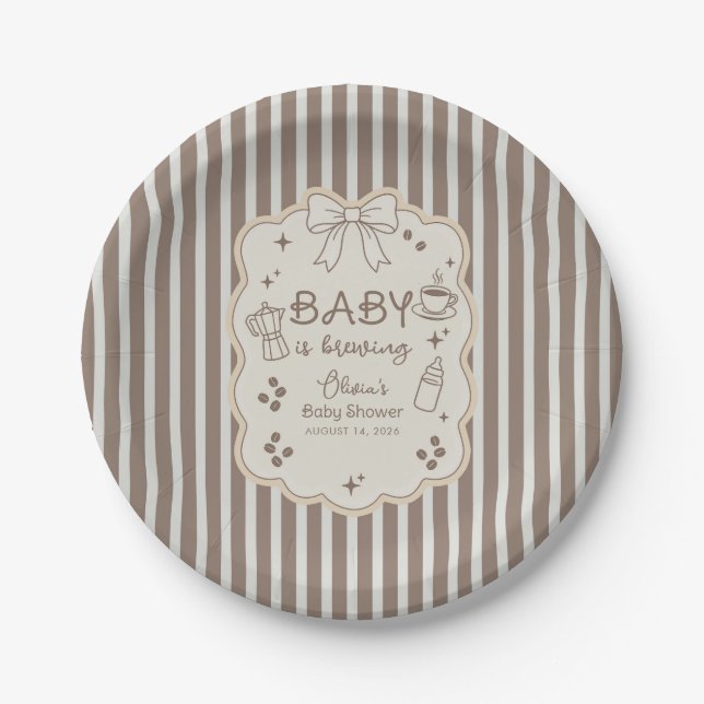 Assiettes En Carton Baby is Brewing Latte Babyccino Coffee Baby Shower (Devant)