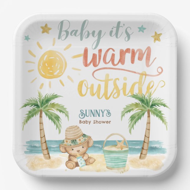 Assiettes En Carton Baby It's Warm Outside Beach Baby Shower (Recto)