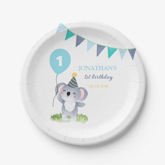 Assiettes En Carton Baby Koala Balloon Party Flag Birthday (Devant)