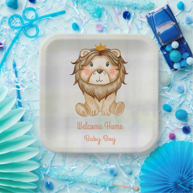Assiettes En Carton Baby Lion Welcome Baby Boy Papier Plaque (Fête)