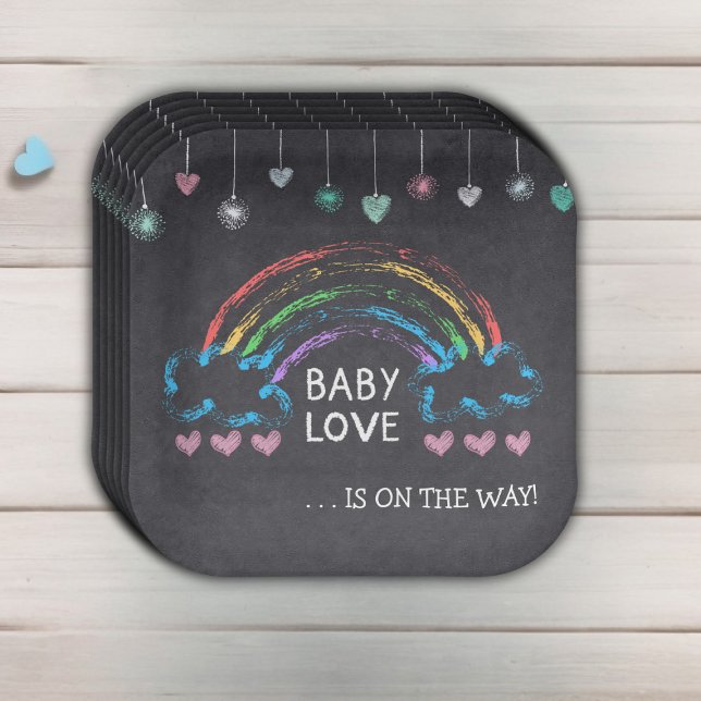 Assiettes En Carton Baby Love Chalkboard Coeurs et Baby shower arc-en- (Créateur téléchargé)