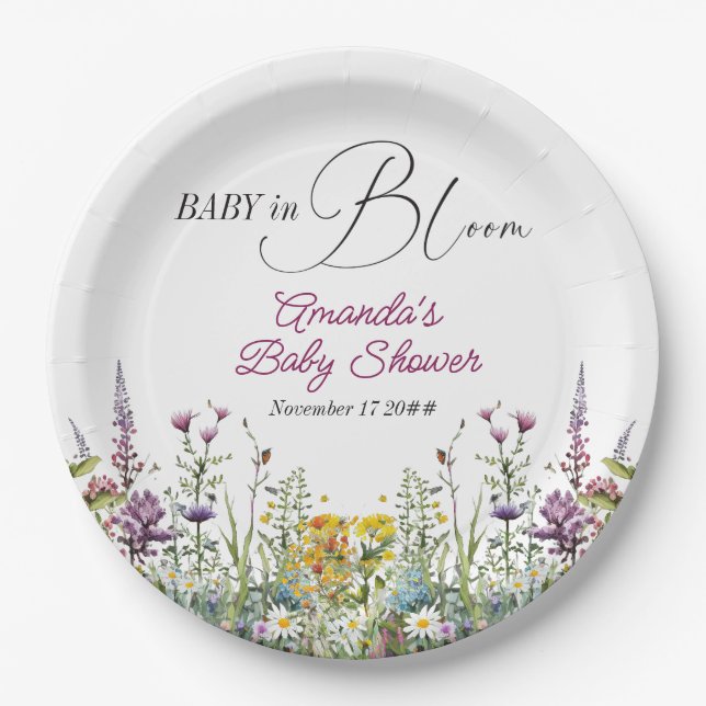 Assiettes En Carton Baby moderne en Fleur Fleur sauvage Baby shower fl (Devant)