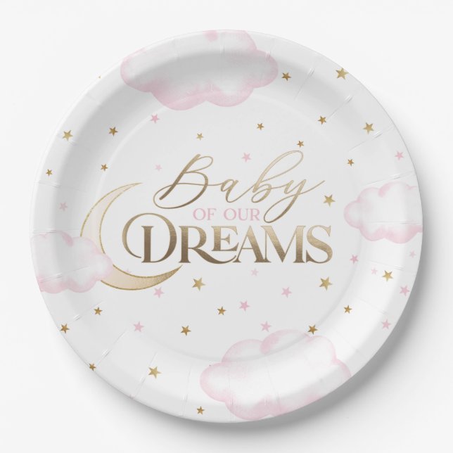Assiettes En Carton Baby of our Dreams Moon and Stars Baby shower rose (Devant)