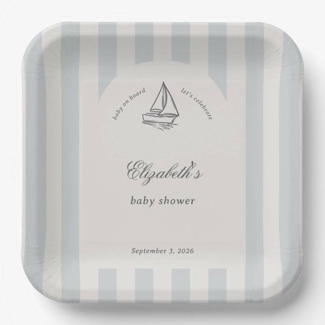 Assiettes En Carton Baby On Board Elegant Blue Sailboat Baby Shower (Recto)