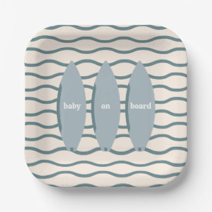 Assiettes En Carton "Baby On Board" Surf Baby shower Océan Thème