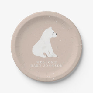 Assiettes En Carton Baby Polar Bear Cub Baby shower d'hiver rose
