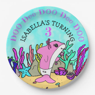 Assiettes En Carton Baby Shark Coral Turquoise fête d'anniversaire