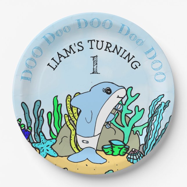 Assiettes En Carton Baby Shark fête d'anniversaire du garçon (Devant)