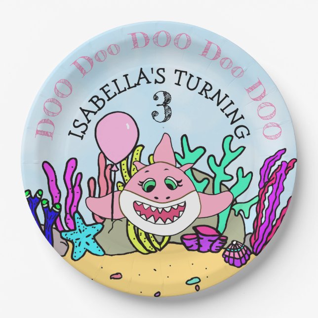 Assiettes En Carton Baby Shark Girl's Birthday Party (Devant)