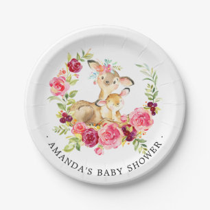 Assiettes En Carton Baby shower 7" de filles de cerfs communs de maman