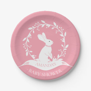 Assiettes En Carton Baby shower 7" de lapin de fille plat