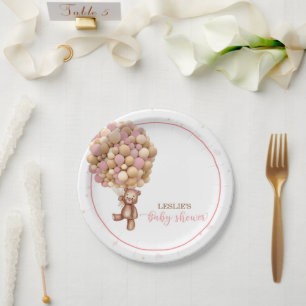 Assiettes En Carton Baby shower à air chaud de l'ours en peluche rose