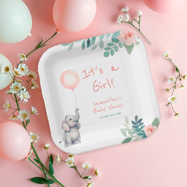 Assiettes En Carton Baby shower à ballon bleu rose pâle (Créateur téléchargé)