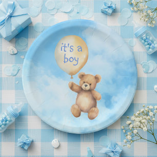 Assiettes En Carton Baby shower à ballon flottant à ours en peluche mi