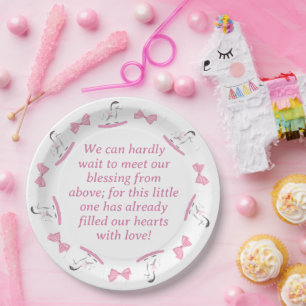 Assiettes En Carton Baby shower à cheval rosé et blanc