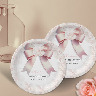 Assiettes En Carton Baby shower à fleurs de Bow rose